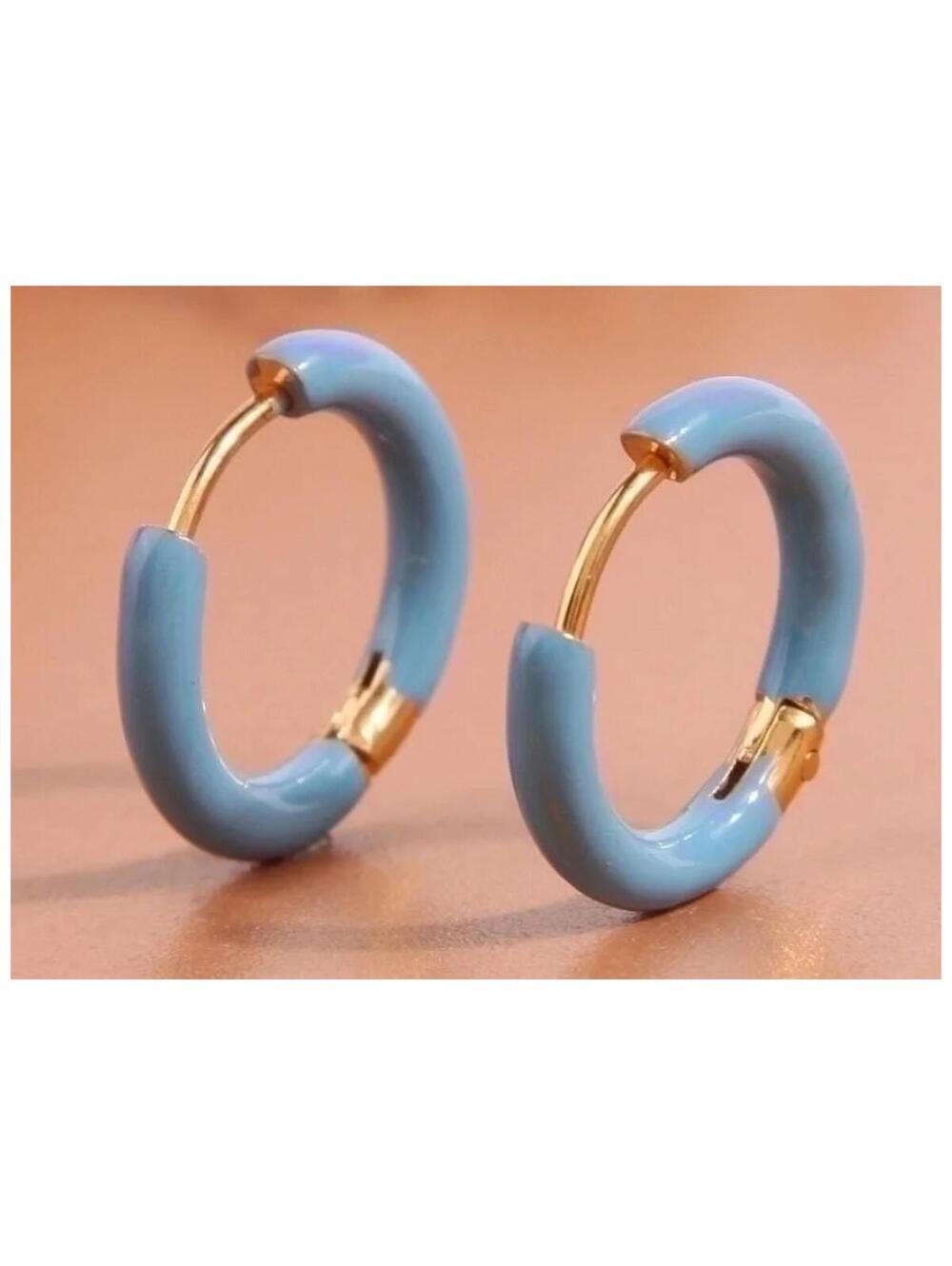 Blue hinged enamel hoop - Earrings - Gold - 2cm